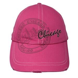 Chicago Strapback Baseball Cap Pink One Size Adjustable Embroidered Distressed